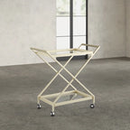 Elegant Golden Finish Drink Cart with Crossed Metal Frame
