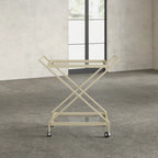 Elegant Golden Finish Drink Cart with Crossed Metal Frame