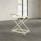 Elegant Golden Finish Drink Cart with Crossed Metal Frame