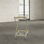 Elegant Golden Finish Drink Cart with Crossed Metal Frame