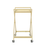Elegant Golden Finish Drink Cart with Crossed Metal Frame