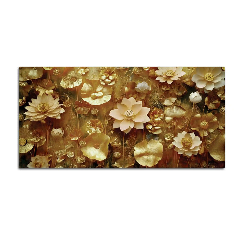 Elegant Golden Floral Canvas Wall Art Luxury Painting