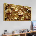 Elegant Golden Floral Canvas Wall Art Luxury Painting