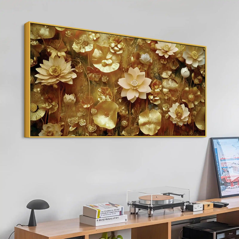 Elegant Golden Floral Canvas Wall Luxury Painting