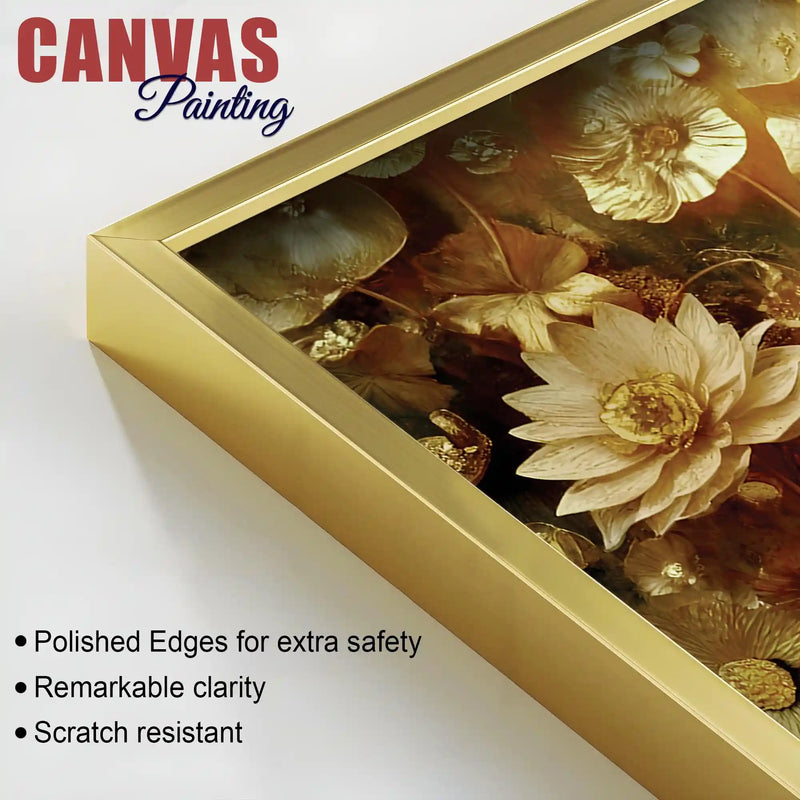 Elegant Golden Floral Canvas Wall Art Luxury Painting