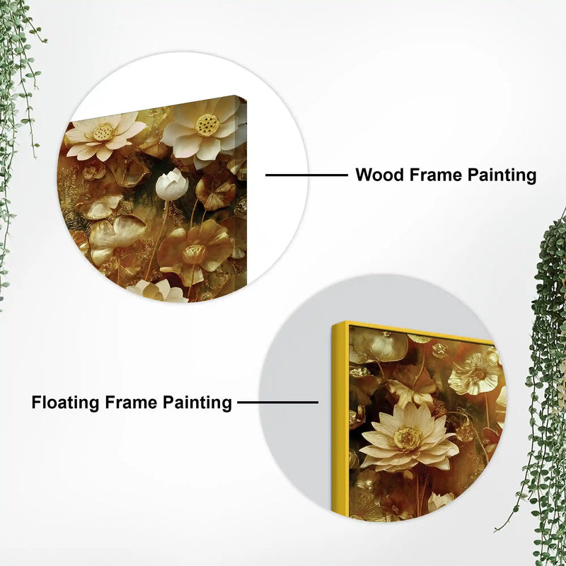 Elegant Golden Floral Canvas Wall Luxury Painting