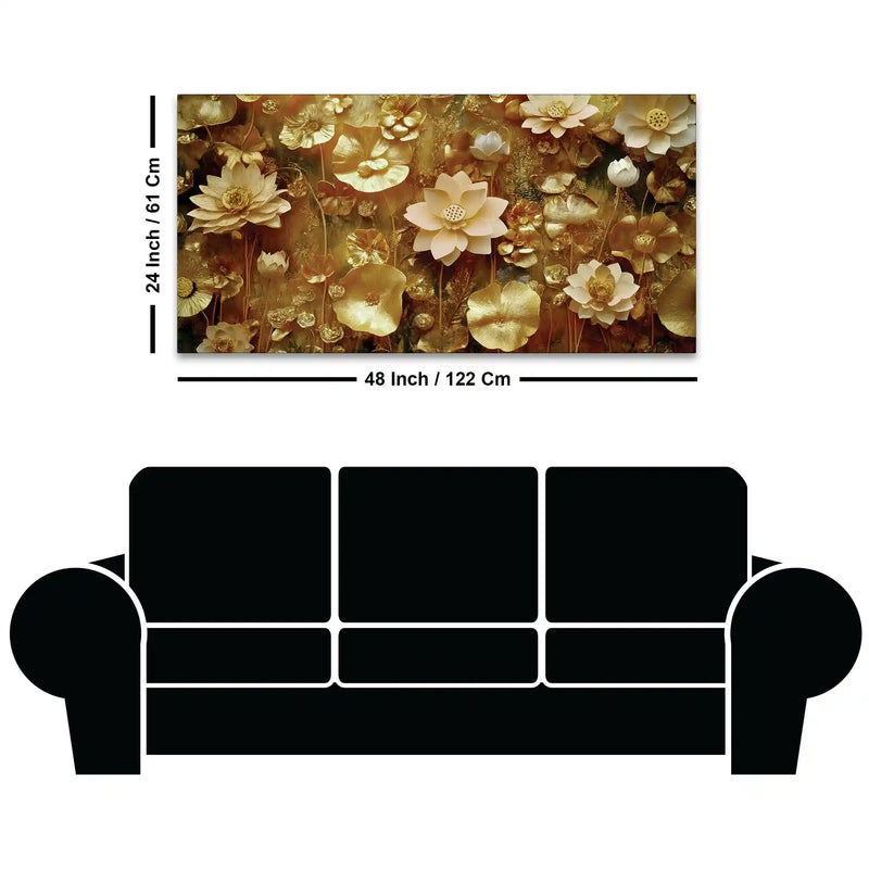 Elegant Golden Floral Canvas Wall Luxury Painting