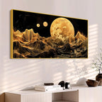Elegant Golden Moon Abstract Canvas Wall Painting for Home Decoration