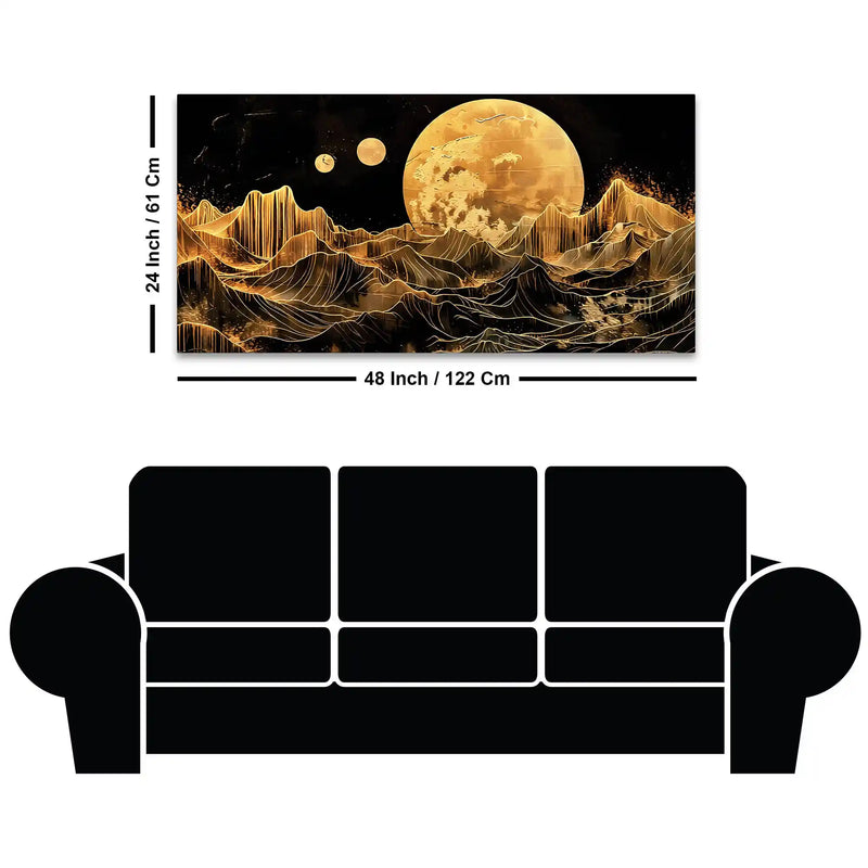 Elegant Golden Moon Abstract Canvas Wall Painting for Home Decoration