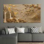 Elegant Golden Mountain Waterfall and Blossom Tree 3D Canvas Wall Painting