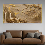Elegant Golden Mountain Waterfall and Blossom Tree 3D Canvas Wall Painting