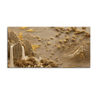 Elegant Golden Mountain Waterfall and Blossom Tree 3D Canvas Wall Painting