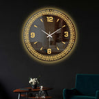 Elegant Golden Pattern LED Mirror Wall Clock with Modern Dial