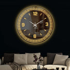 Elegant Golden Pattern LED Mirror Wall Clock with Modern Dial