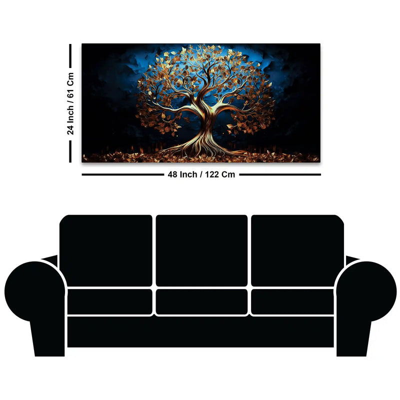 Elegant Golden Tree Wall Art Canvas Painting