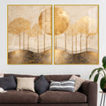Elegant Golden Woodland Acrylic Floating Wall Painting Set of 2