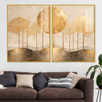 Elegant Golden Woodland Acrylic Floating Wall Painting Set of 2