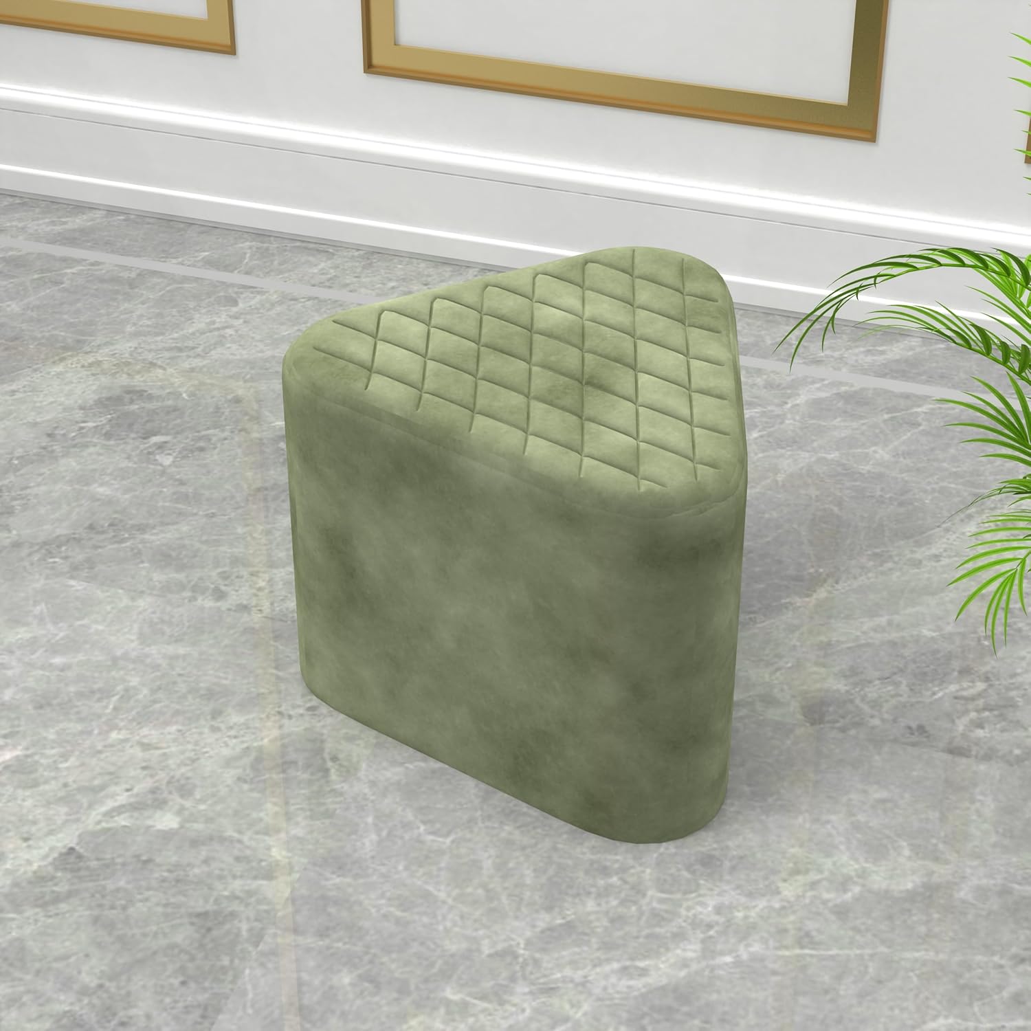 Elegant Green Ottoman Pouffe with Diamond-Stitch Top