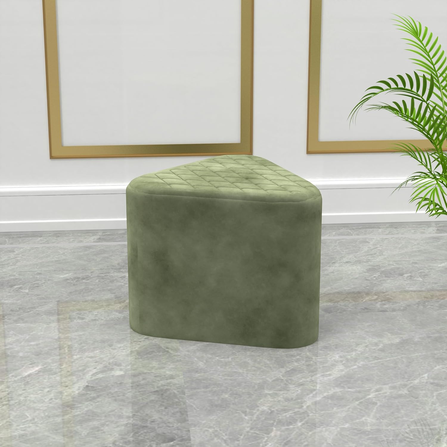 Elegant Green Ottoman Pouffe with Diamond-Stitch Top