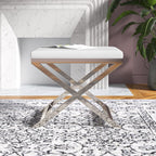 Elegant Grey Metal Finish Stool Featuring White Upholstered Seat