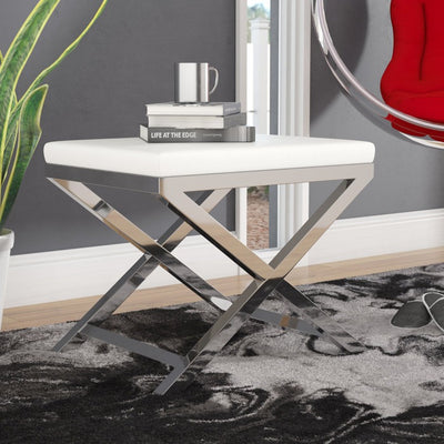 Elegant Grey Metal Finish Stool Featuring White Upholstered Seat