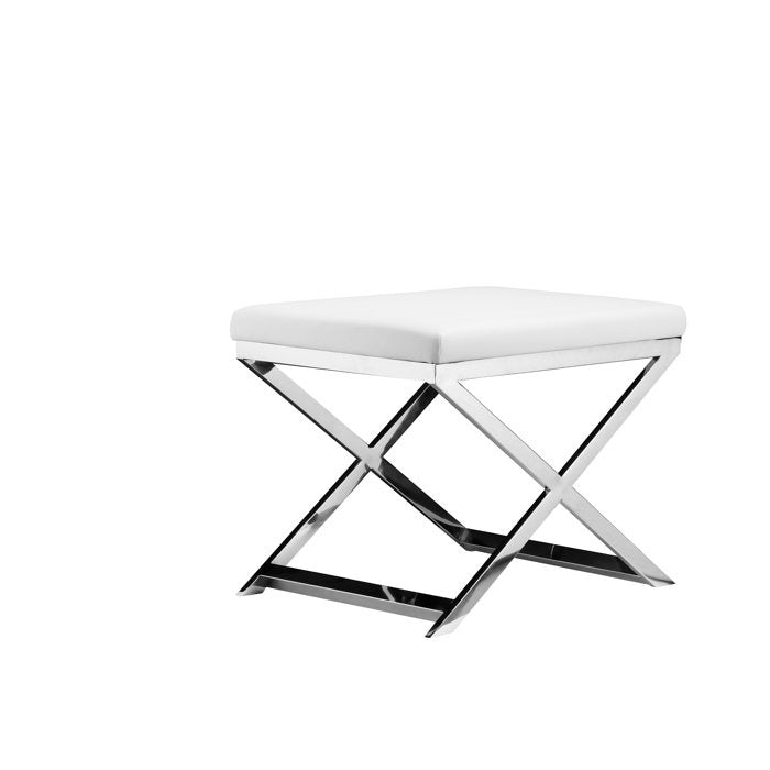 Elegant Grey Metal Finish Stool Featuring White Upholstered Seat