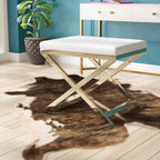 Elegant Grey Metal Finish Stool Featuring White Upholstered Seat
