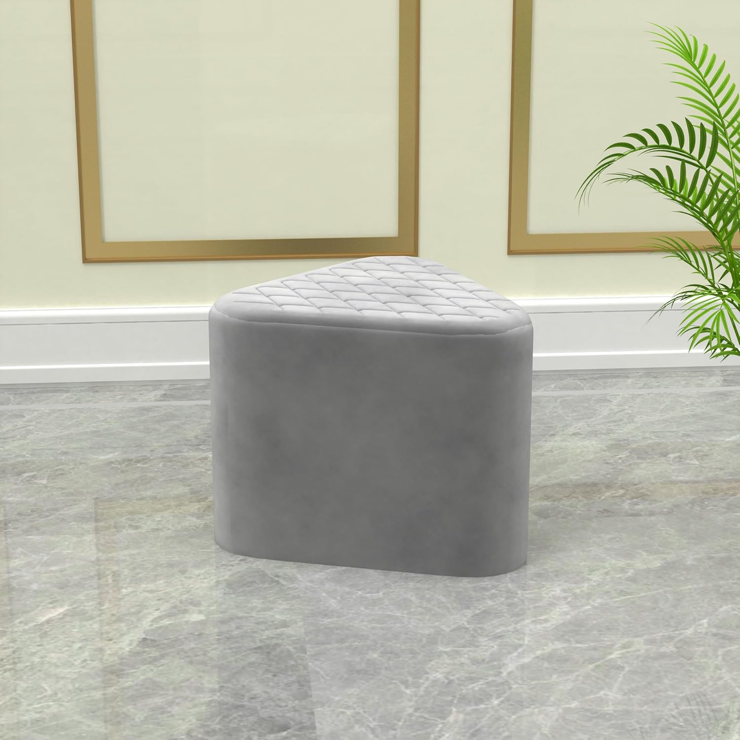 Elegant Grey Ottoman Pouffe with Diamond-Stitch Top