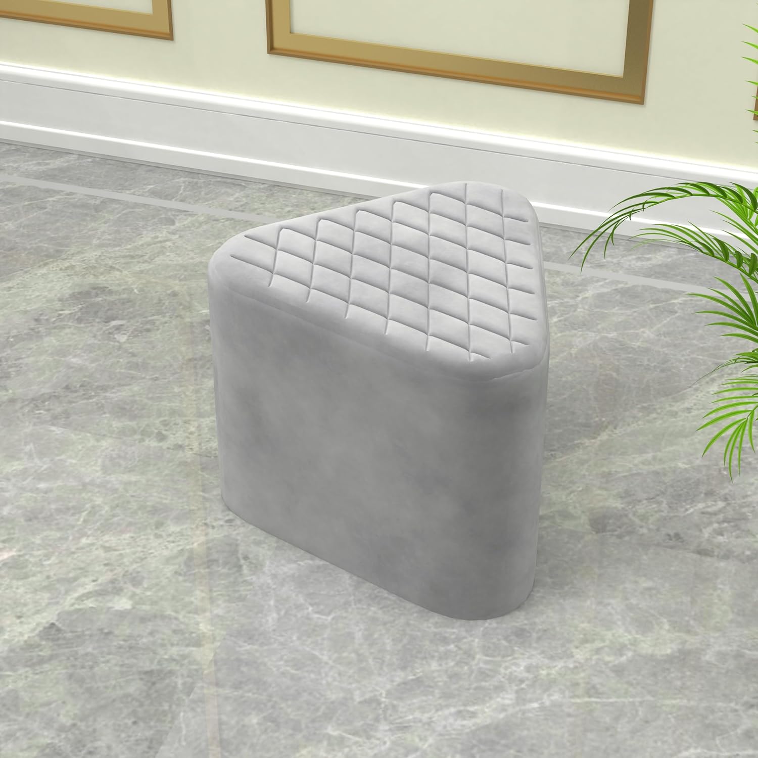 Elegant Grey Ottoman Pouffe with Diamond-Stitch Top