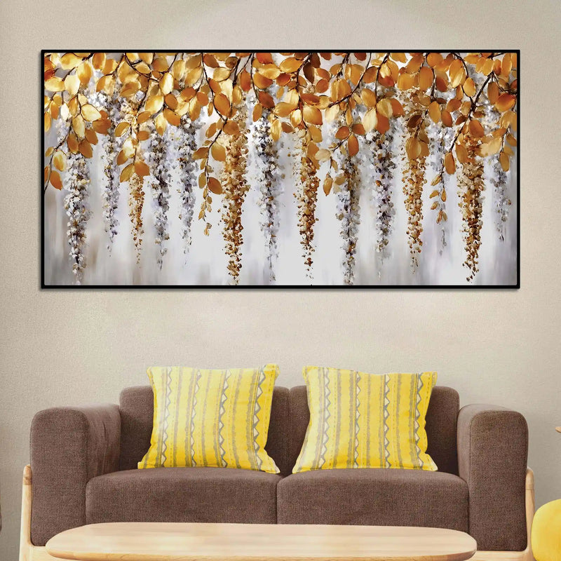 Elegant Hanging Leaves Abstract Wall Canvas Painting for Bedroom Decor