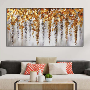 Elegant Hanging Leaves Abstract Wall Canvas Painting for Bedroom Decor