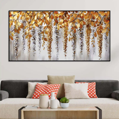 Elegant Hanging Leaves Abstract Wall Canvas Painting for Bedroom Decor