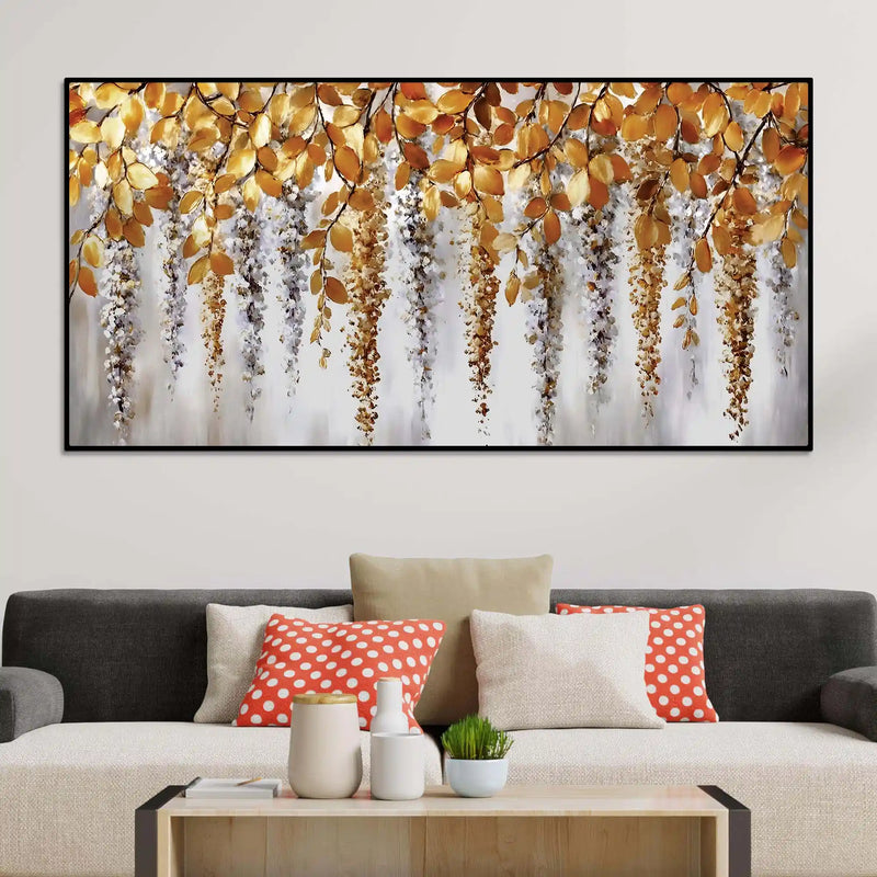 Elegant Hanging Leaves Abstract Wall Canvas Painting for Bedroom Decor