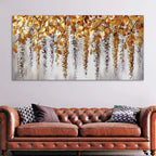Elegant Hanging Leaves Abstract Wall Canvas Painting for Bedroom Decor