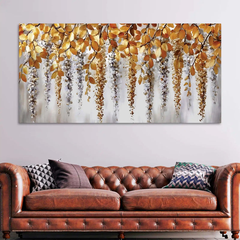 Elegant Hanging Leaves Abstract Wall Canvas Painting for Bedroom Decor