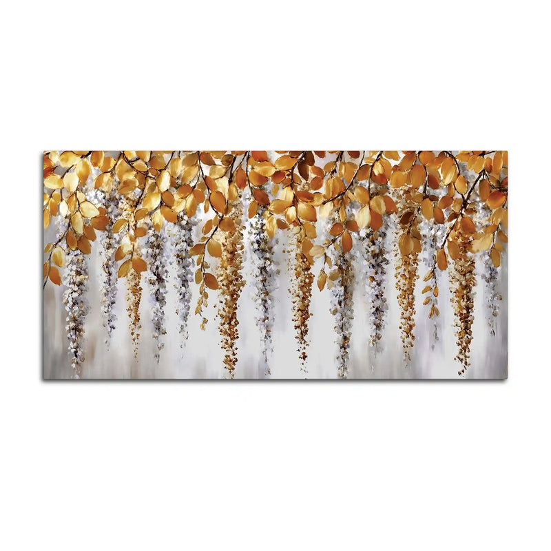 Elegant Hanging Leaves Abstract Wall Canvas Painting for Bedroom Decor