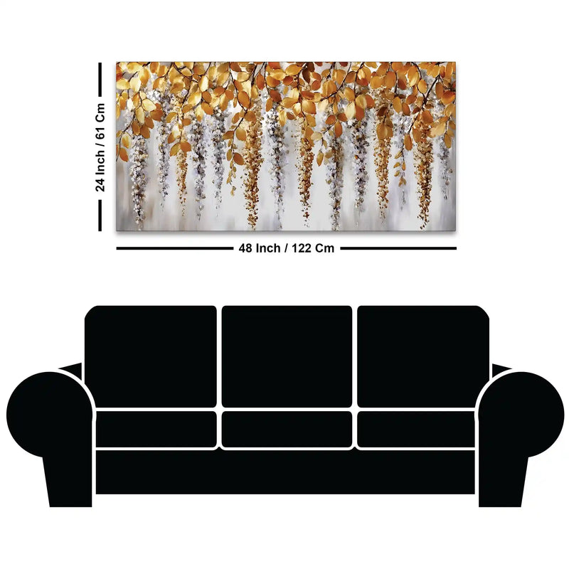 Elegant Hanging Leaves Abstract Wall Canvas Painting for Bedroom Decor