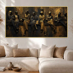 Elegant Human Figures in Timeless Conversations Metallic Look 3D Canvas Wall Painting