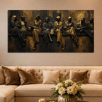 Elegant Human Figures in Timeless Conversations Metallic Look 3D Canvas Wall Painting