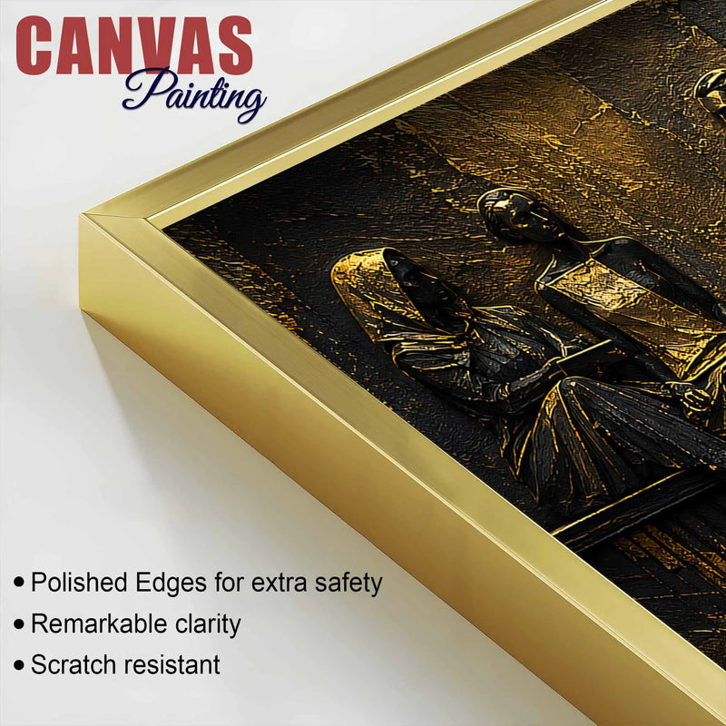 Elegant Human Figures in Timeless Conversations Metallic Look 3D Canvas Wall Painting