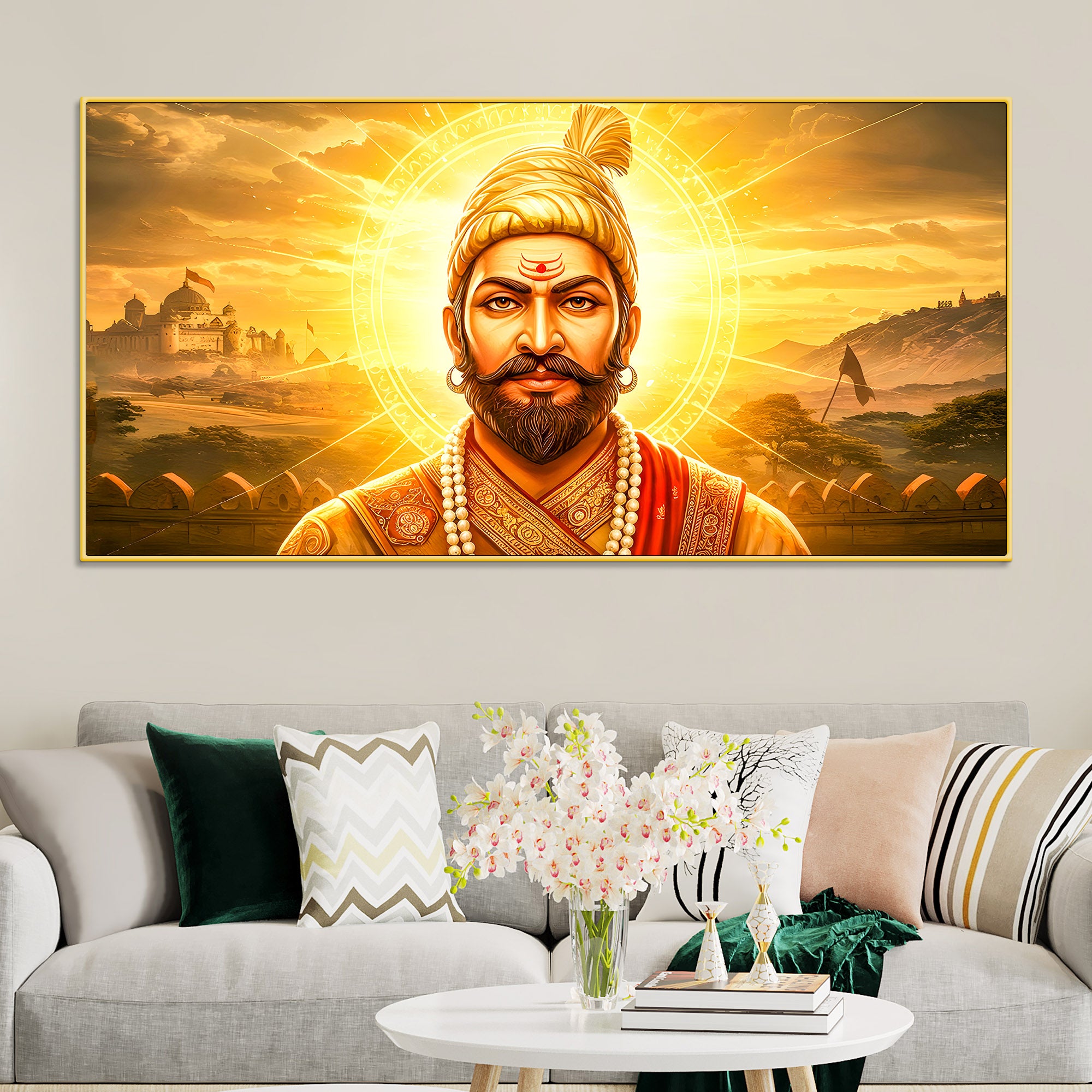 Elegant Indian Royal Warrior Shivaji Maharaj Canvas Painting
