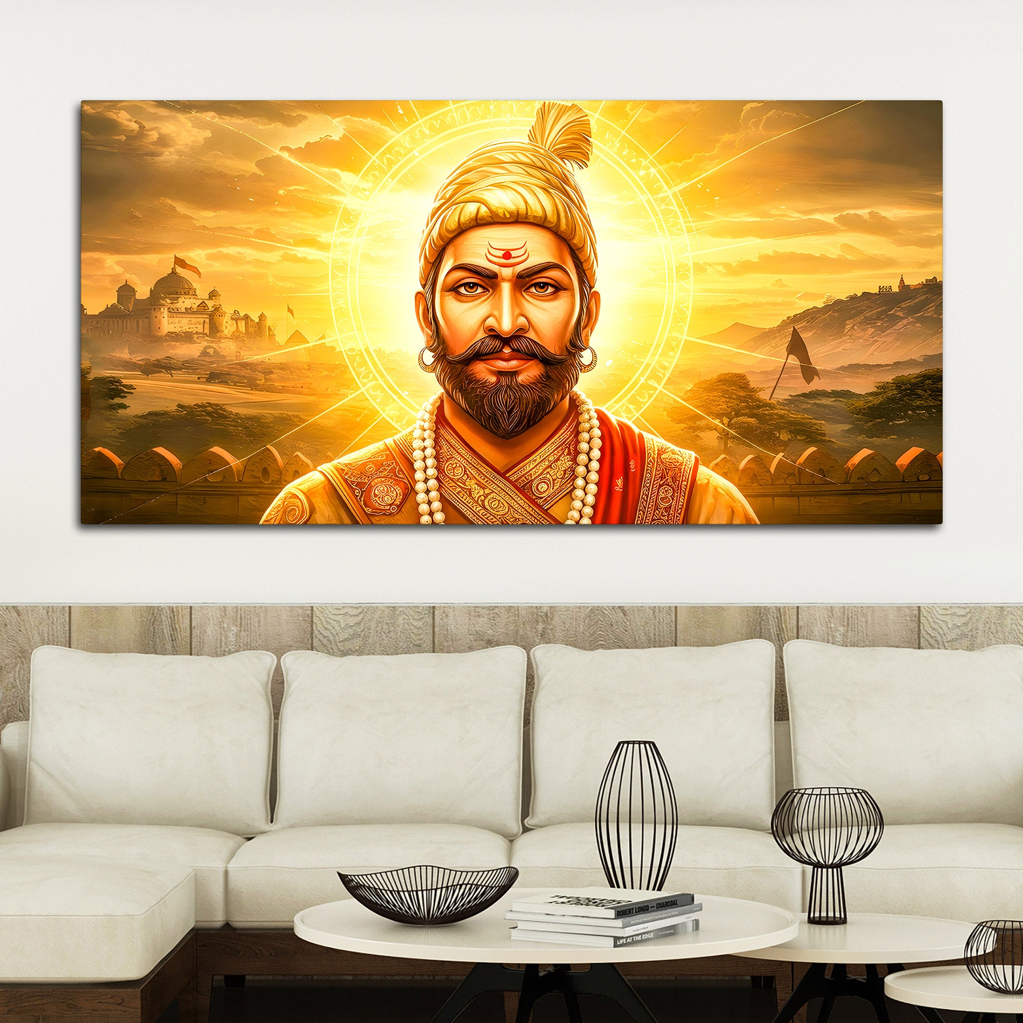 Elegant Indian Royal Warrior Shivaji Maharaj Canvas Painting