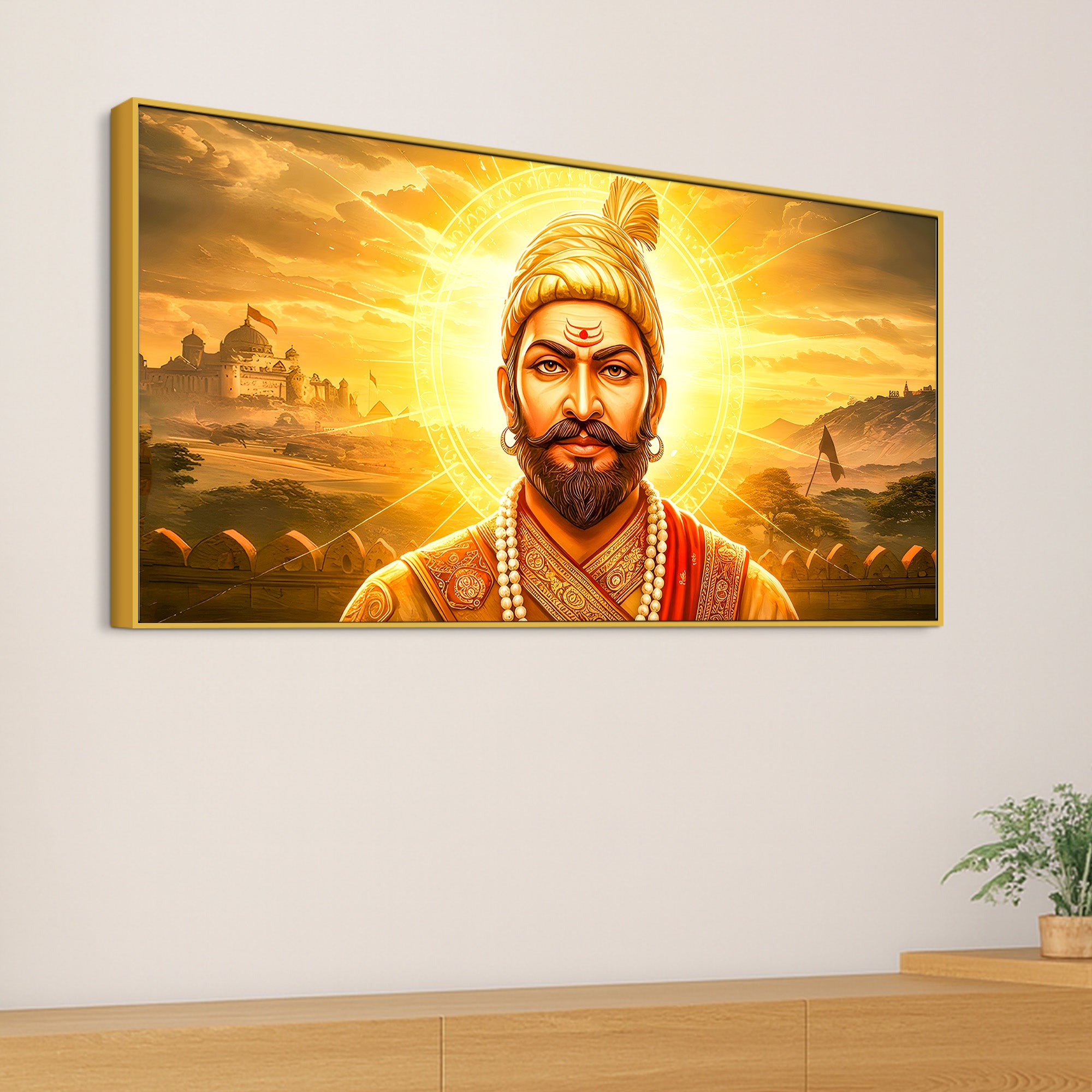 Elegant Indian Royal Warrior Shivaji Maharaj Canvas Painting