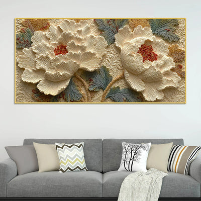 Elegant Ivory Peony Blossom 3D Canvas Wall Painting