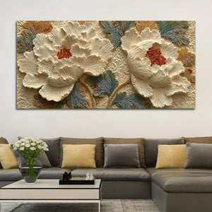 Elegant Ivory Peony Blossom 3D Canvas Wall Painting