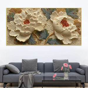 Elegant Ivory Peony Blossom 3D Canvas Wall Painting