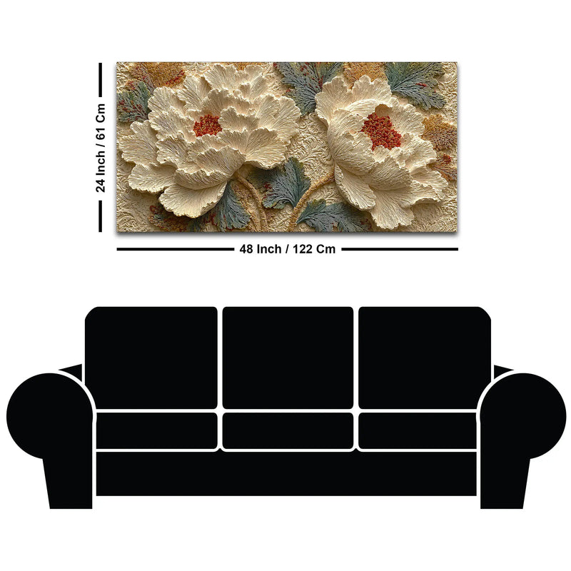 Elegant Ivory Peony Blossom 3D Canvas Wall Painting