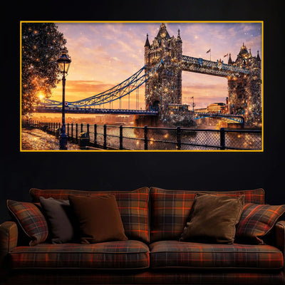 Elegant London Bridge Sunset Crystal Glass Wall Painting