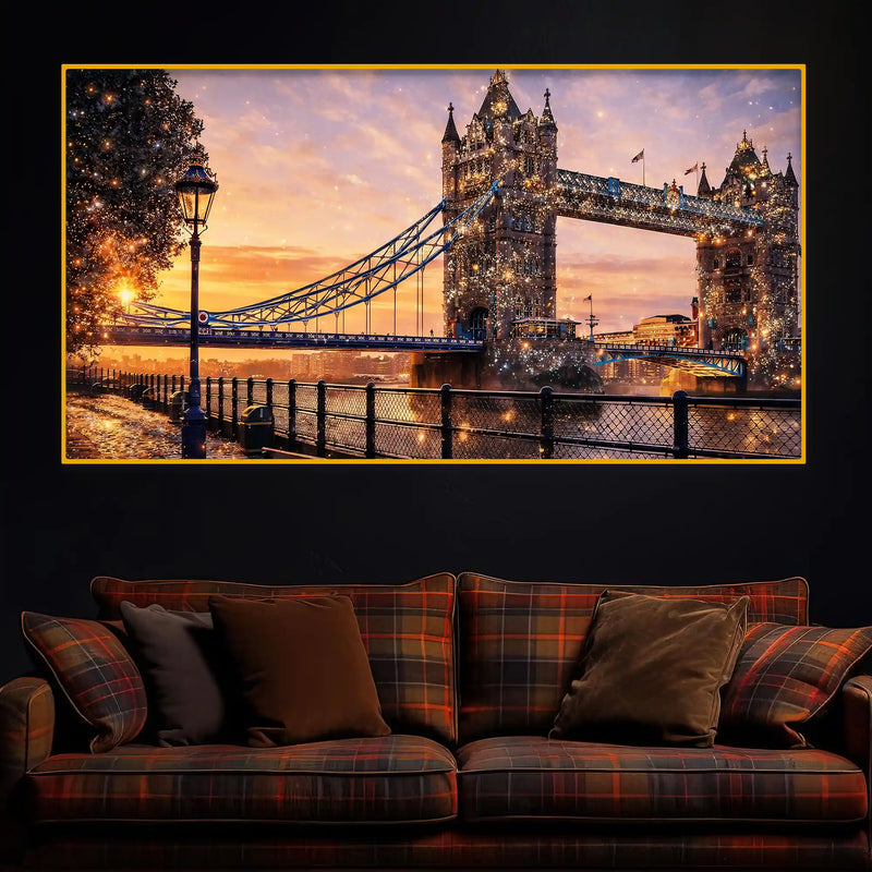 Elegant London Bridge Sunset Crystal Glass Wall Painting