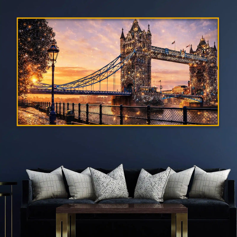 Elegant London Bridge Sunset Crystal Glass Wall Painting
